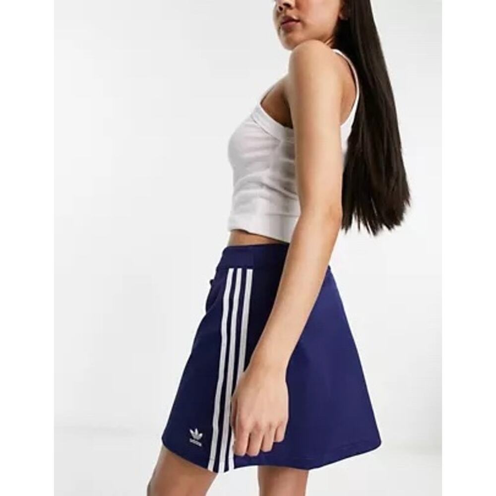 adidas Blue Midi Skirt with White Stripes